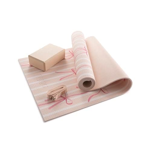 Image of MYGA Yoga Starter Set - 6mm Non-Slip Yoga Mat, Yoga Block and Strap - Starter Kit for Beginners in Pilates, Exercise and Fitness - Choice of Design (Bows)
