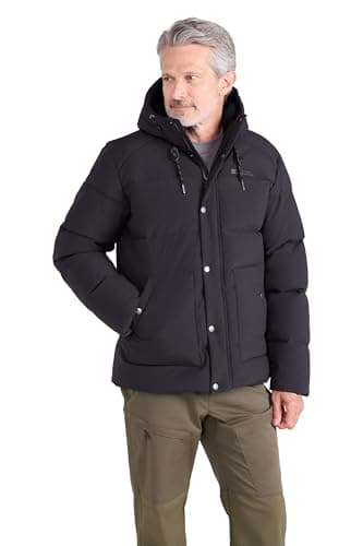 Image of Mountain Warehouse Manta Mens Borg Lined Padded Jacket - IsoTherm, Water-resistant Parka Coat with Adjustable Hood - Autumn Winter, Outdoors, Travelling & Hiking Black XL
