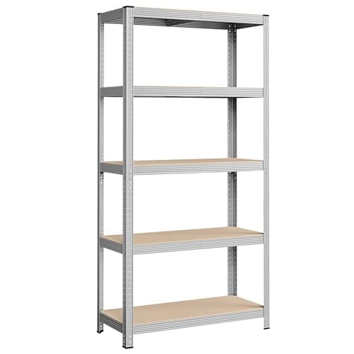 Image of SONGMICS 5-Tier Storage Shelf, Adjustable Boards, Industrial Style, for Kitchen, Living Room, 40 x 90 x 180 cm, 875 kg Capacity, Silver GLR40SV
