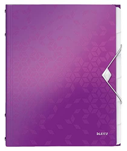 Image of Leitz A4 Divider Book, Holds Up to 200 Sheets, Integrated Index with 6 Compartments, Elastic Closure, Metallic Purple, WOW Range, 46330062