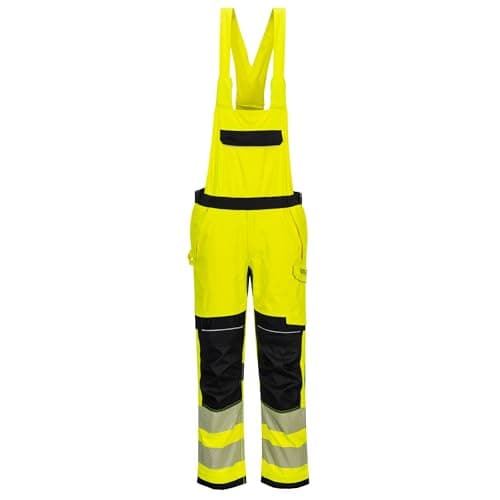 Image of Portwest FR420 PW3 Modaflame Work Hi Vis Multi Norm FR Bib and Brace Flame Resistant Anti Static Arc Flash Chemical Splash Protection Segmented Reflective Tape CE CAT III, Yellow/Black, XL