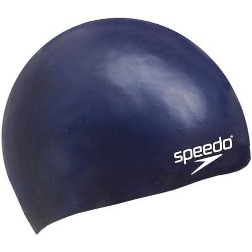 Image of Speedo Unisex-Youth Junior Plain Moulded Silicone Swimming Cap | Swim Essentials | Hair Protection Training Aids, Navy, One Size