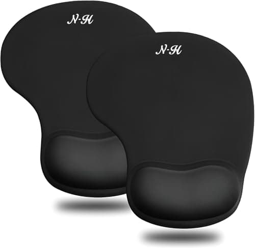 Image of New Horrizon - 2 Pack Mouse Mat BLACK ANTI-SLIP COMFORT MOUSE PAD MAT WITH GEL FOAM REST WRIST SUPPORT FOR PC LAPTOP - Compatible with Laser and Optical Mice