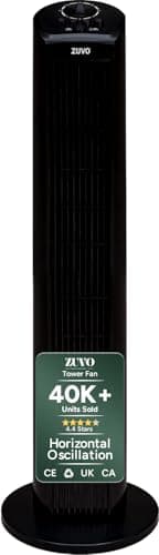 Image of Zuvo 30" Tower Fan for Bedroom | Quiet Bladeless Oscillating Standing Fan, 3 Speeds, 90° Wide Oscillation, 2-Hour Timer | Home, Living Room & Office | Black
