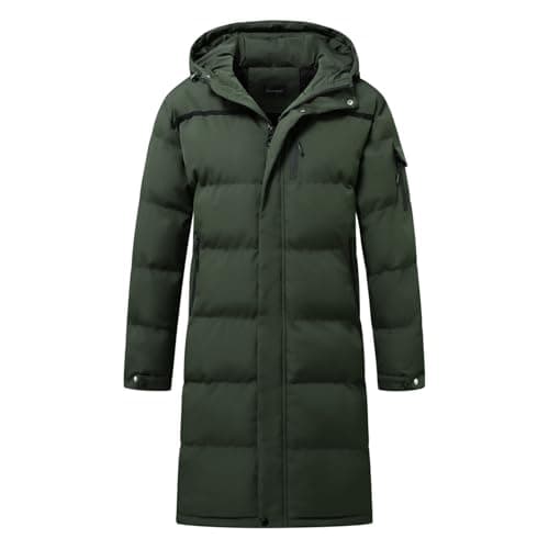 Image of Allthemen Mens Down Jacket Mid Length Hooded Warm Lightweight Puffer Padded Coat Parka Outwear #866 Coffee L