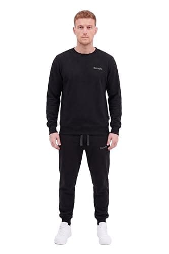 Image of Bench Men’s Tracksuit 2 Piece Set – Long Sleeve Crewneck Fleece Sweatshirt & Jogger Sweatpants with Drawstring Casual Gym Activewear Loungewear Outfit, Fleece Lined Track Suit for Men Black L