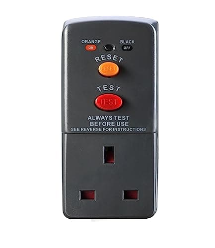 Image of Masterplug Safety RCD Plug-in Black Adaptor with Circuit Breaker Safety Trip Switch Garden 13A 240V
