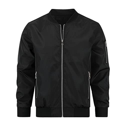 Image of YOUTHUP Men's Bomber Jacket Lightweight Casual Summer Sports Jackets Baseball Collar Cargo Outwear, Black, M