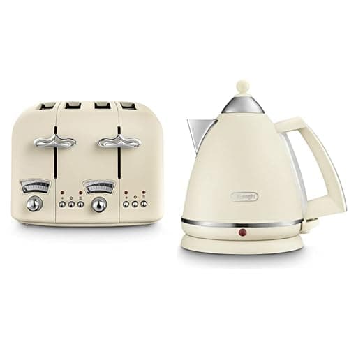 Image of Bundle of De'Longhi Argento Flora CT04.BG 4 Slice Toaster - Beige + De'Longhi Argento Flora KBX3016.BG Kettle with 1.7L Capacity, 360 Swivel Base & cord storage, Beige