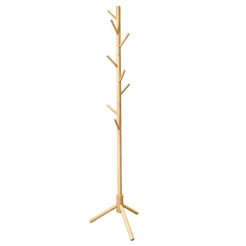 Image of VaeFae Bamboo Coat Rack, Wooden Coat Stand with 8 Hooks, Free Standing Coat Stands for Hallway,Entryway,Hats, Bags,Clothes (Natural)
