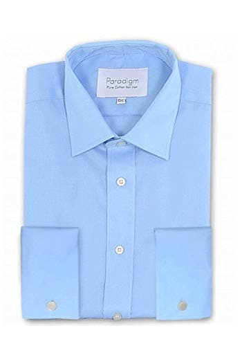Image of Paradigm Mens Double Cuff Pure Cotton Non Iron Formal Shirts (8501) in Blue in 16.5