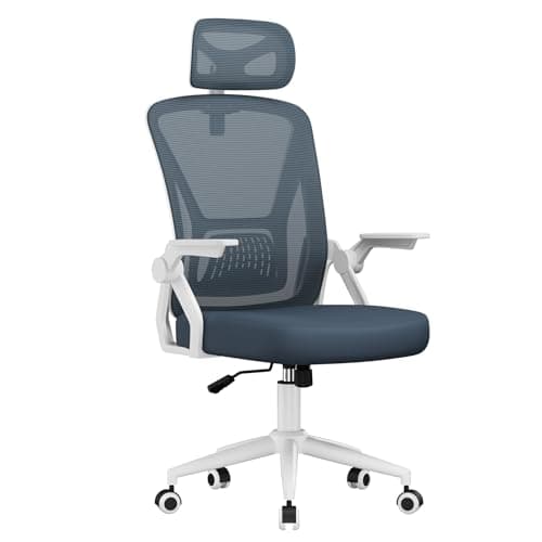 Image of naspaluro Computer Desk Chair with 2D Adjustable Headrest/Flip-up Armrests/Back Support/Metal Claws, Swivel Mesh Ergonomic Office Chairs, Comfy High Study Home Office Chairs, Gray-Blue Work PC Chairs