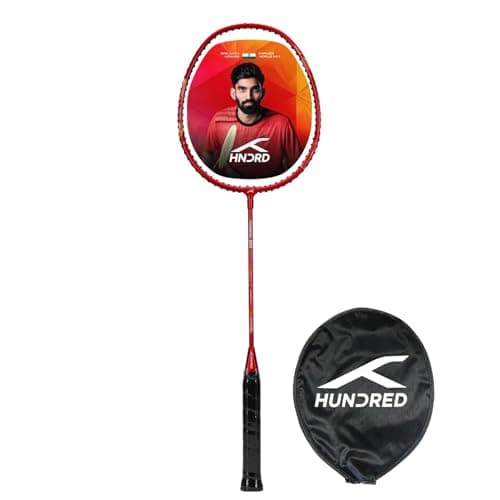 Image of HUNDRED Powertek 200 PRO Badminton Racquet with Head Cover (Black, Size:Standard,Grip Size:G5) | Strung | Material:Aluminium|For Intermediate Players|Weight:95 grams|Maximum String Tension- 18-20lbs
