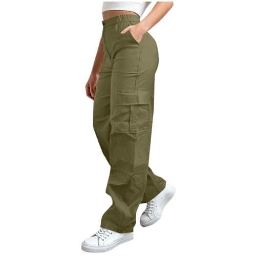 Image of Zeiayuas Womens Cargo Trousers High Waist Hiking Walking Combat Pants Ladies Cotton Stretchy Straight Leg Casual Pants with Multi Pockets Ladies Casual Jogging Work Trousers