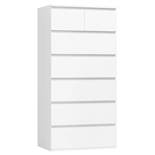 Image of FOREHILL White Chest of Drawers Bedroom Tall Storage Cabinet with 7 Drawers Dresser Drawers Bedroom Storage Cupboard for Living Room Hallway Wooden 60x40x119cm