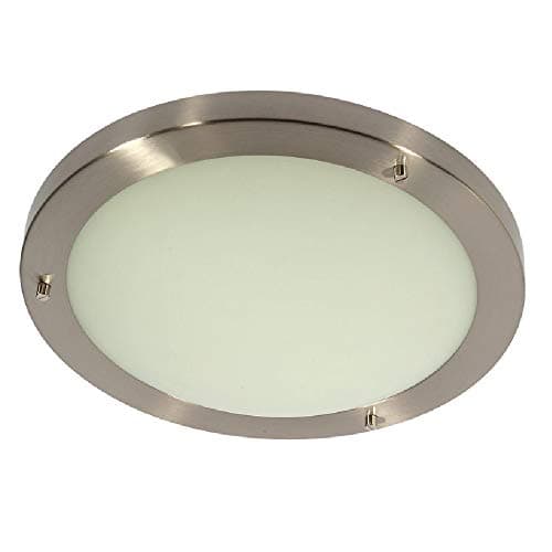 Image of Britalia Antique Chrome & White Frosted Glass Bathroom Round Flush Ceiling Light 305mm | 2 x SES E14 Candle Lamp Bulbs Required (Not Included) | IP44 Rated | Suitable for Outdoor Use