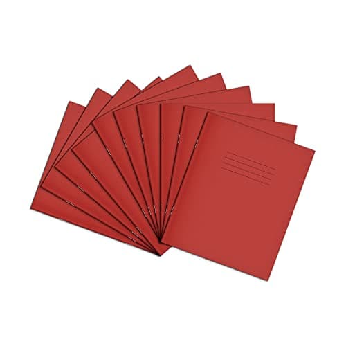 Image of Rhino 8 x 6.5 Exercise Books, 48-Page / 6mm Lined with Margin Paper Notebook, 10-Pack, Writing Book, Office & School Stationery Supplies, Red