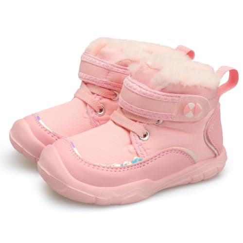 Image of JIASUQI Kid Fuzzy Boots Boys Girls Warm Snow Boots Toddler Cold Weather Winter Shoes With Faux Fur Lined(Pink 20,UK Size 4.5)