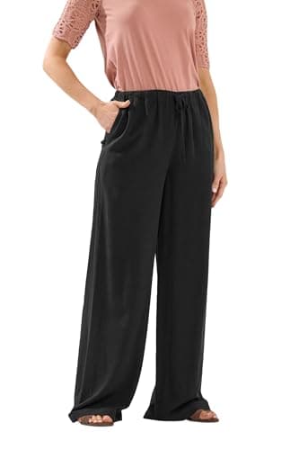 Image of Long Tall Sally - LTS Tall Wide Leg Linen Trousers - Women's Black