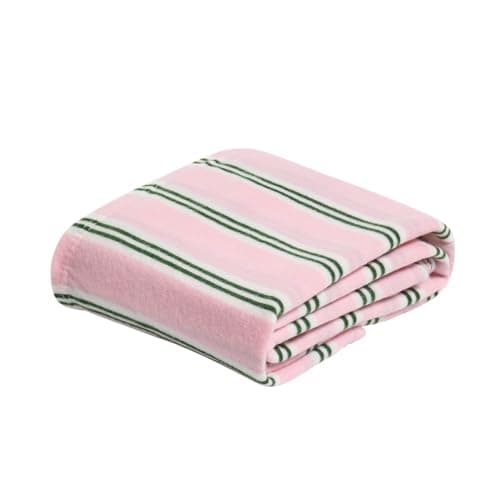Image of OHS Fleece Blanket Stripe Sofa Throw, Gifts for Women Soft Warm Cosy Throw Blanket for Bed Sofas Settee Decorative Lightweight Comfy Single Bed Throw, Pink/Green - 120 x 150cm