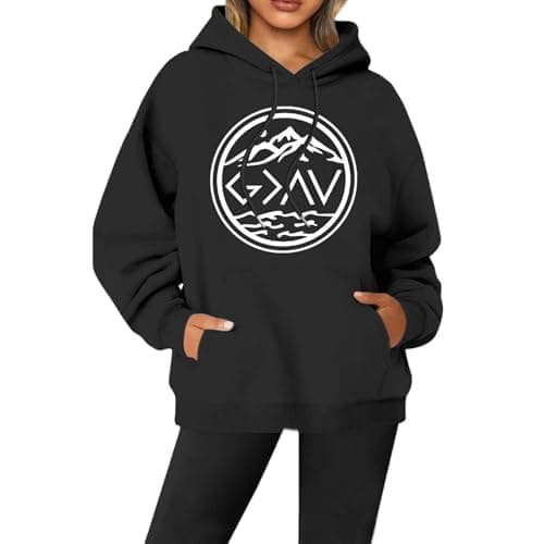 Image of Generisch Hoodie Women's Hoody Pullover Hoodie Sweatshirt with Hood Hoodie with Letter Print for Women Long Sleeve Pockets, black, M