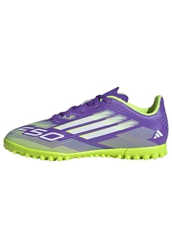 Image of adidas Unisex Kids F50 Club Turf Football Boots Kids, Purple Rush/Cloud White/Lucid Lemon, 4.5 UK
