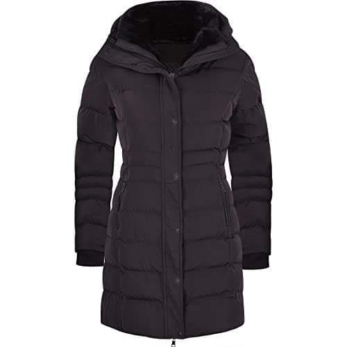 Image of Women’s Designer Winter Lined Parka Quilted Coat Fur Collar Hooded Long Ladies Womens Jacket (20, Solid Black Hooded)