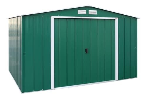 Image of Duramax ECO 10' x 8' Hot-Dipped Galvanized Metal Garden Shed - Green with Off-White Trimmings - 15 Years Warranty