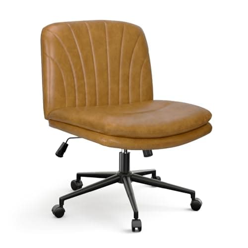 Image of naspaluro Armless Office Chair with Wheels PU Leather Cross-legged Desk Chair Height Adjustable Swivel Computer Chair with Wide Seat and Mid Back for Bedroom and Home Office - Brown