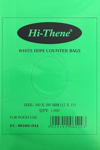 Image of Venuscello® 1000 x Hi-Thene 12x15 Inch White HDPE Polythene Food Bags | Strong Counter Butcher Bags for Sandwiches, Fruits, Vegetables, Takeaway, Freezer & Storage