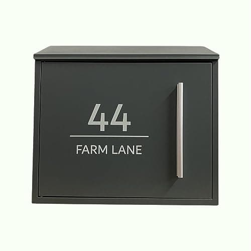 Image of One of a kind design UK Personalized Contemporary Post Box, Letter Box, Mailbox, Waterproof Design Postbox, with Contemporary Lines & Newspaper Slot, Lockable, Wall Mounted - Grey
