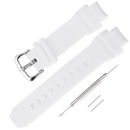 Image of Silicone Replacement Watch Band Compatible with Casio BABY-G BGA-230/2300 Men's Watch - Durable Soft Adjustable Strap Accessories (White)