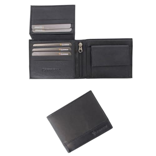 Image of Guinness® Black Leather Wallet with Coin Pocket & ID Window – RFID Blocking, Zipped Pocket, 8 Card Slots, Men’s Bi-Fold Wallet, Genuine Leather – Official Merchandise