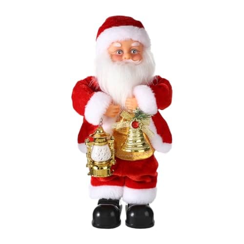 Image of JNGUOSICN Christmas Father Santa Decor Electric Singing Dancing Musical Santa Claus Gift Holding Bell and Lantern Father Desktop Ornament Novelty Christmas Decoration