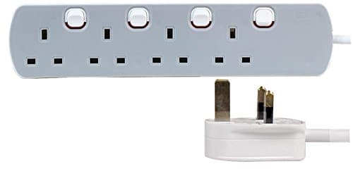 Image of PRO ELEC PELB1765 4 Gang Individually Switched Extension 1m, Grey, 4 Socket