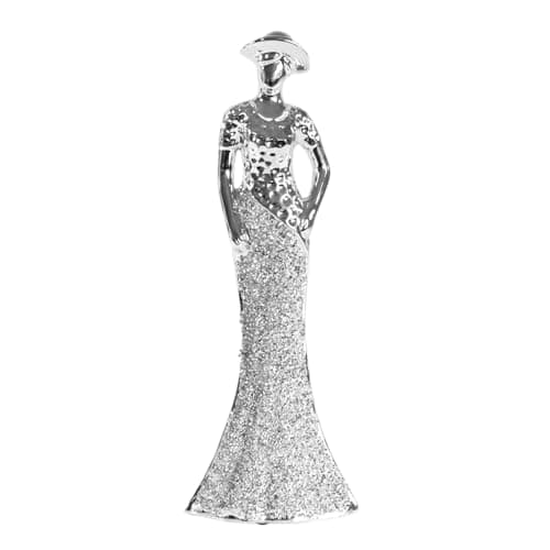 Image of Darthome Silver Elegant Lady Figurine Ornament, 11x31x6cm, Art Deco Hand On Hip Woman Crushed Diamond Effect Sculpture