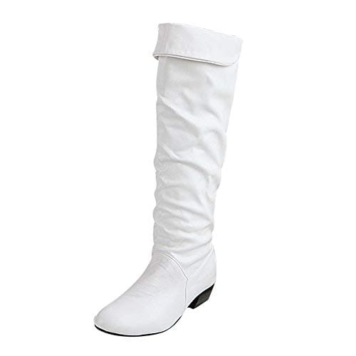 Image of Generisch 2025 Tubular Boots High Heels Winter Women's High Riding Flat Knee Boots, White, 7 UK