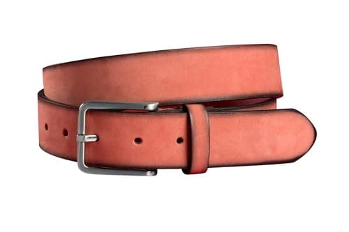 Image of Fenix Men's Belt, Adjustable Leather Belt Celebrate Size 85 cm to 115 cm, Leather Belt Men with Buckle, 35 mm Wide, Nubuck Leather Belt, Dusty Coral, 115 cm