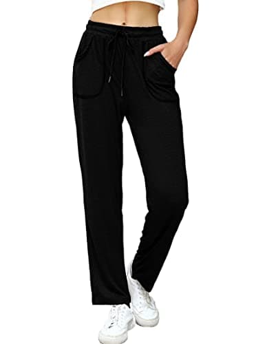 Image of iClosam Womens Joggers Tracksuit Bottoms Cotton Jogging Bottoms Straight Leg Sweatpants Lounge Pants Sports Trousers with Pockets Black