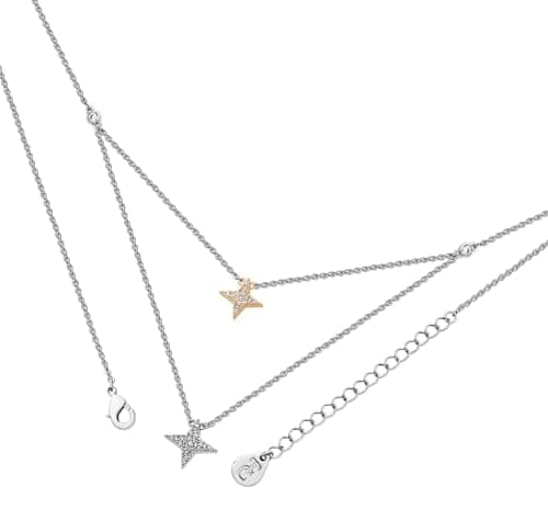 Image of Tipperary Crystal Necklace, Silver Double Floating Pave Star Necklace for Women & Girls – Luxury Irish Jewellery
