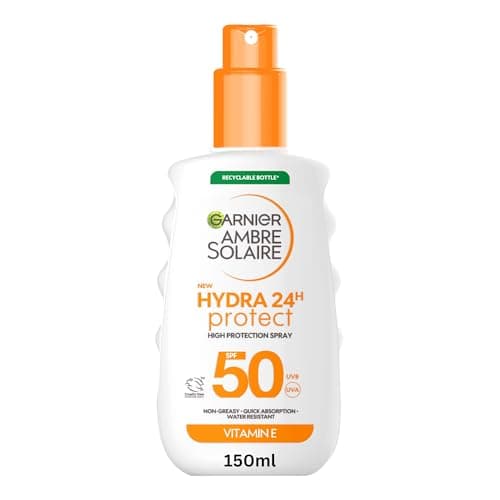 Image of Garnier Ambre Solaire Sun Cream SPF 50 Hydra 24 Hour Protect, High UVB UVA Protection, Hydrating Sun Lotion, Enriched with Vitamin E, Helps Prevent Sun Induced Dark Spots, Water Resistant 150ML
