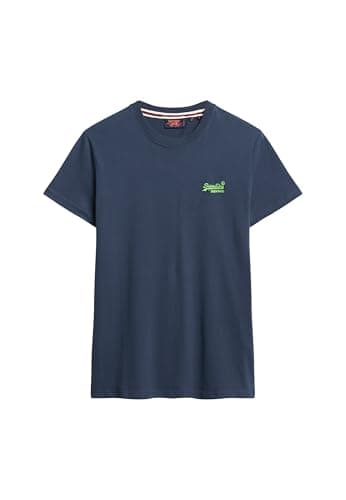 Image of Superdry Men's Essential Organic Cotton T-Shirt with Lauren Logo Navy/Neon Lime XXL