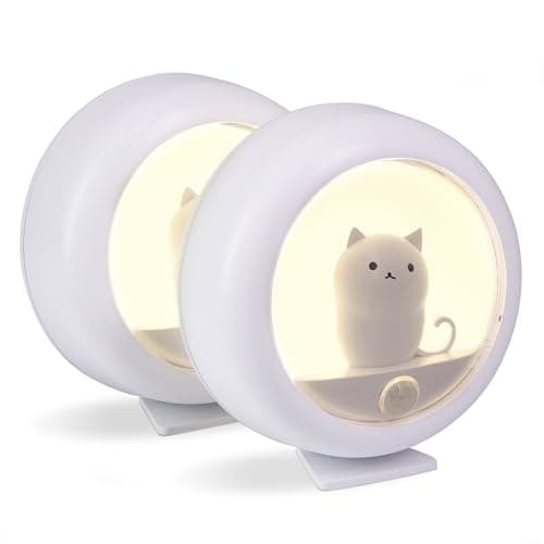 Image of Attivolife Cat Motion Sensor Night Light, Cute Cat Magnetic LED Rechargeable Lamp with Dimmable, Portable Room Bedroom Bathroom Kitchen Wardrobe Stair Locker Wall Decor Lamp for Kid Teen(White x 2)