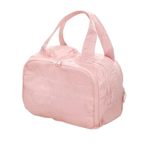 Image of BlrymCrte Women's cosmetic bag storage bag, travel toiletry bag, suitable for storing cosmetics and toiletries, soft and foldable for easy storage, pink, Travel Toiletry Bag