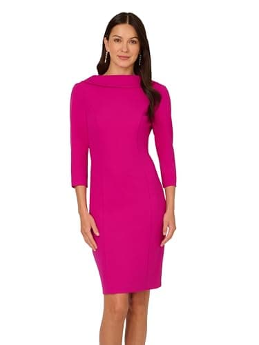 Image of Adrianna Papell Women's Rolled Neck Crepe Midi Dress, Pink Flambe, 14