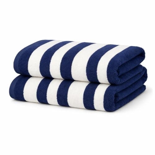 Image of BURAKH 2 Pack Cotton Terry Hand Towels 180 x 100 cm, Soft Absorbent Bath & Shower Towels with Striped Design for Home, Gym & Travel (White & Blue Style 1)