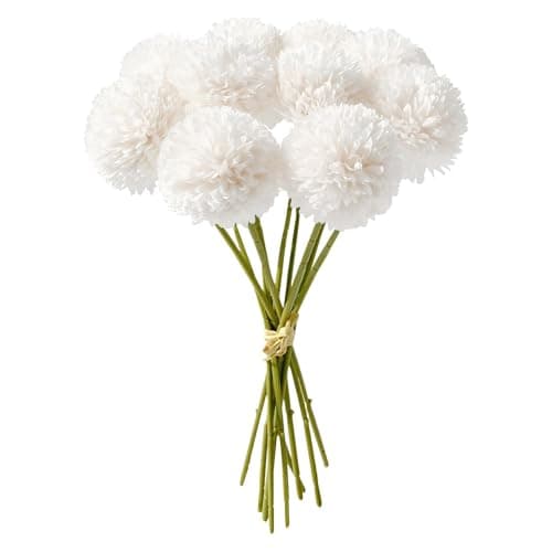 Image of JOZMMZEOOA 12 Pcs Artificial Chrysanthemum Ball Flowers Artificial Hydrangea Bouquets Decorative Faux Ball Flowers Real Touch for Indoor Floral Arrangement Home Decoration (White)