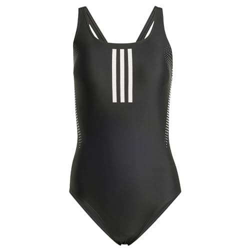 Image of adidas Women's 3 Stripes Rubber Graphic Swimsuit, Black, 34