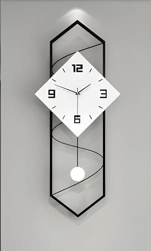 Image of ClockUniverse Large Pendulum Wall Clock - Modern Silent Sweep Design, 70cm x 30cm, Black and White Decorative Oversized Clock for Living Room Wall Décor