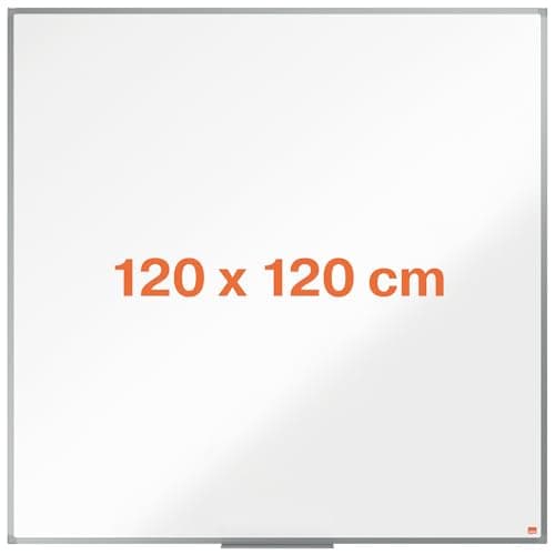 Image of Nobo Steel Magnetic Whiteboard, 1200 x 1200mm, Aluminium Trim, Corner Wall Mounting, Includes Whiteboard Pen Tray, Essence Range, 120 x 120cm, White, 1915449